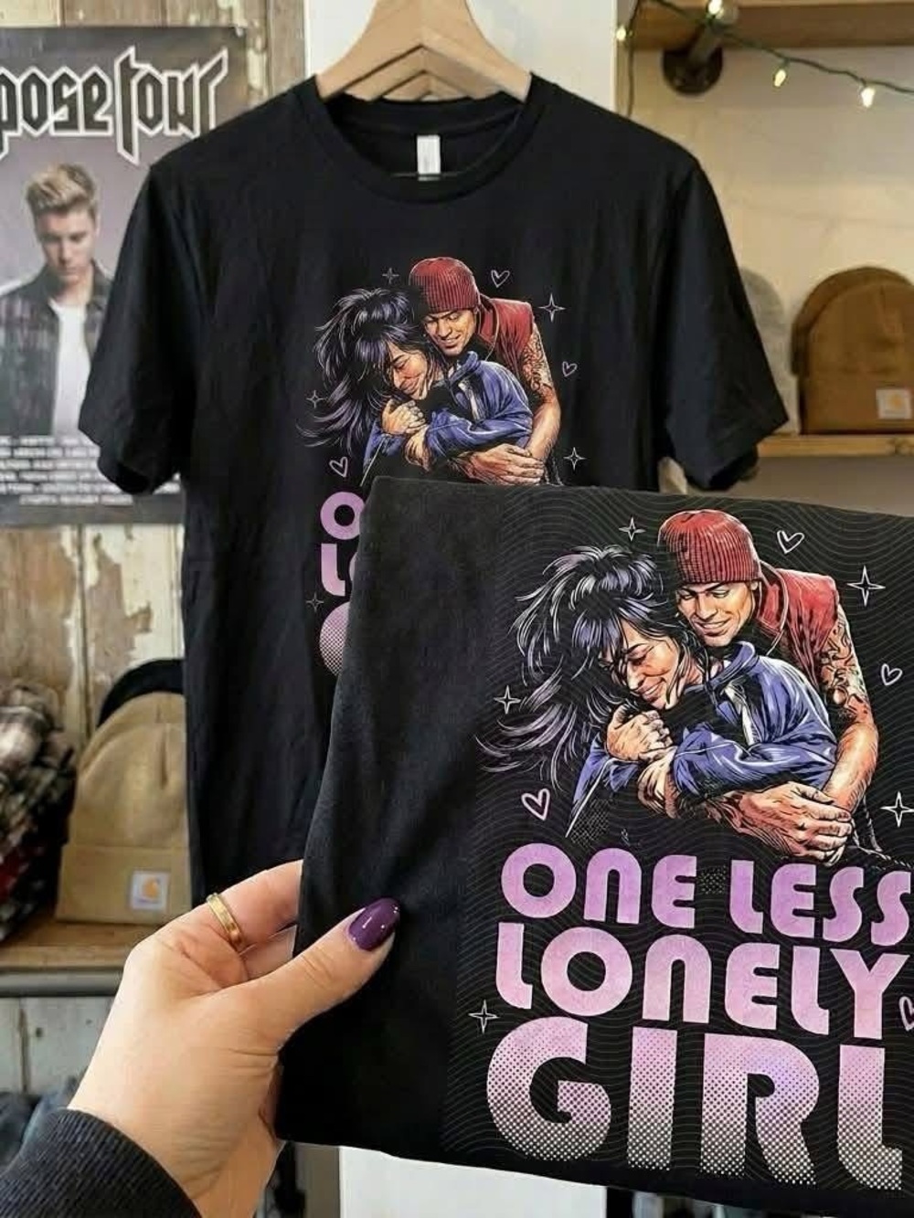 Black 'One Less Lonely Girl' Graphic Tshirt XS-3X